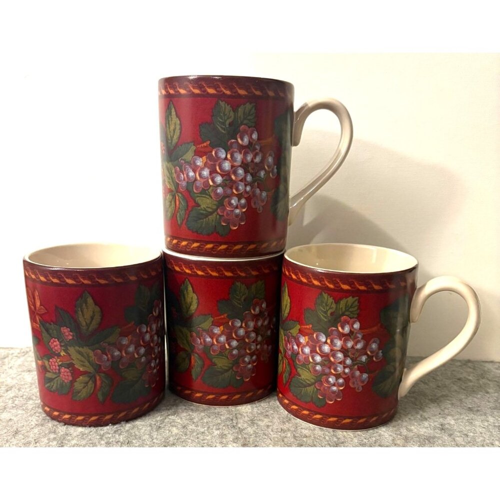 4 Certified International Vintage Raymond Waites Cornucopia Coffee Cups  # 3325